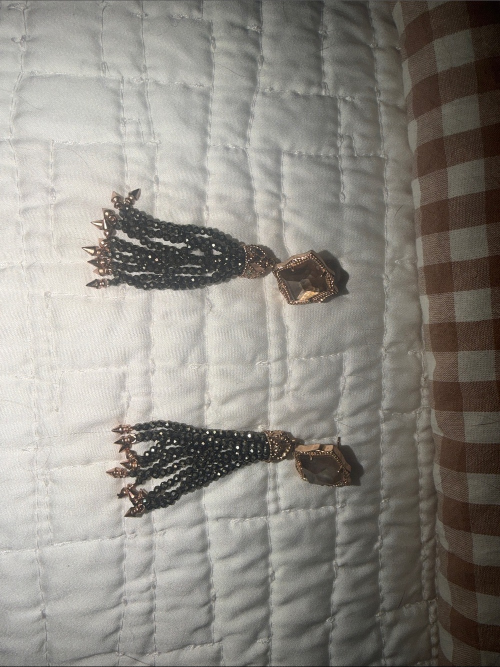 Kendra Scott Black and Rose Gold Tassel Drop Earrings